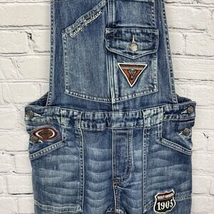 Harley Davidson Overalls Y2K Flare Leg Women's Sz 6 Patches Faded Logo Authentic